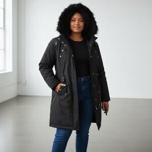 Torrid Womens Black Wind & Water Resistant Faux Fur Hooded Jacket Plus Size 2